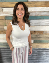 Ivory V-Neck Double Layered Tank Top