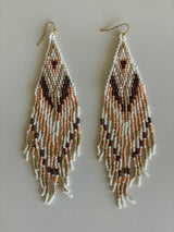 Cream & Pink Beaded Tassel Earrings
