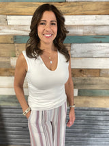 Ivory V-Neck Double Layered Tank Top