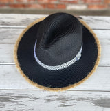 Black Straw Sun Hat with Aztec Band and Adjustability
