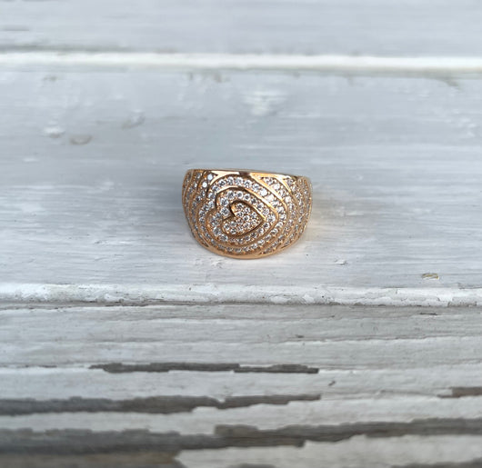 Gold Pave Heart Ring - Size 7
