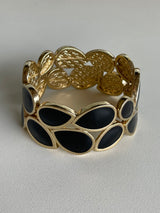 Gold & Black Leaf Design Stretch Bracelet