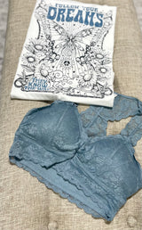 Icy Blue Lace Bralette w/Removable Pads & Stretch Fit