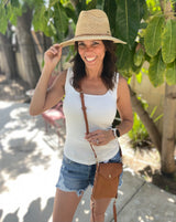 Natural Straw Sun Hat w/Brown Rope Band and Adjustable Fit