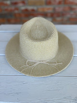 Gold & Natural CC Sun Hat w/Thin Tie Band and Adjustable