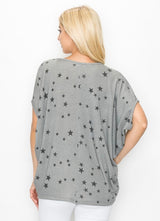 Star Print Heather Grey Short Sleeve V-Neck Top