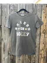 Raised on Dolly Boots Charcoal Gray Tee