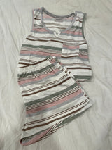 Cozy Pink, Ivory and Green Stripe Summer Pajama Set w/Pockets