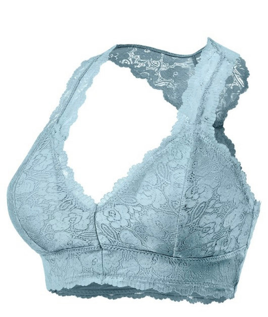 Icy Blue Lace Bralette w/Removable Pads & Stretch Fit