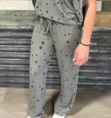 Star Print Heather Grey Joggers w/Drawstring Waist
