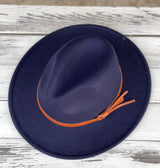 Navy Fedora Hat w/Navy Band and Adjustability