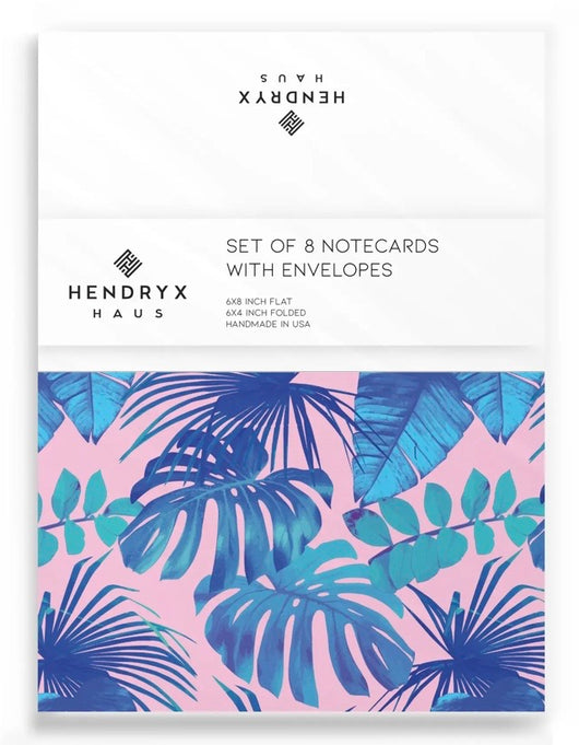 Hendryx Haus Stationary Tropical Leaf  Set of 8 Notecards with Envelopes