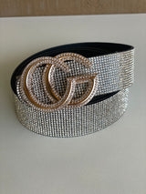 Rhinestone Sparkle Belt w/Gold Bling Buckle