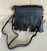 Black Small Fringe Crossbody Purse & Wristlet Strap