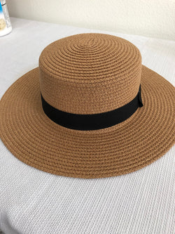 Brown Sun Hat with Black Band and Adjustable Fit