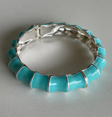 Wavy Turquoise & Silver Hinge Bangle Bracelet