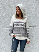 Indigo & White Knit Aztec Motif Hooded Sweater by Lovestitch
