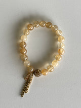 Gold & Clear Handmade Beaded Bracelet w/Sparkle Ball and Chains