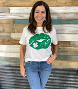 St. Patty’s Day Green Kisses White Graphic Tee