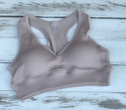 Taupe Seamless Ribbed OS Sports Bralette with Racerback & Removable Padding