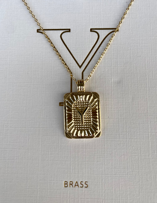 Gold Initial Y Rectangle Necklace