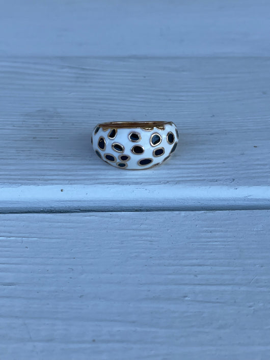 Spotted White, Gold and Black Statement Ring