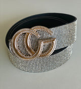 Rhinestone Sparkle Belt w/Gold Bling Buckle