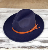 Navy Fedora Hat w/Navy Band and Adjustability