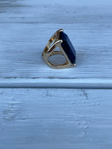 Blue Large Rectangle Stone in Gold Setting Ring