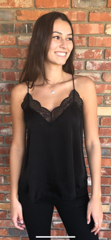 Black Lace Trim Spaghetti Strap Cami by Lovestitch