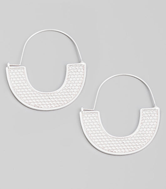 Semi-Circle Flat Hoop Silver Earring
