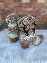 Good Girl Black, White & Rust Snakeskin Western Short Boots w/Side Zipper