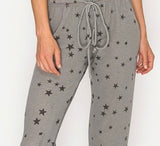 Star Print Heather Grey Joggers w/Drawstring Waist