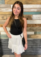 White Lace Trim Ruffled Mini Skirt w/Elastic Waistband
