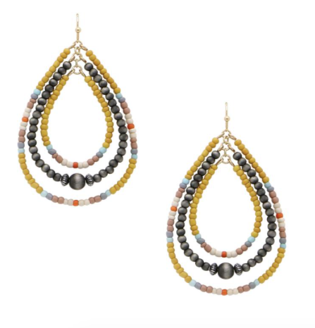 Yellow Layered Teardrop Beaded Earrings