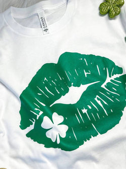 St. Patty’s Day Green Kisses White Graphic Tee
