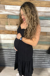 Black Tiered Midi Dress w/Adjustable Straps, Double Lined & Smocked Back