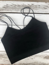 Black Ribbed Spaghetti Straps Crop Top OS fits most