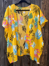Island Flower Print Yellow OS Kimono Top