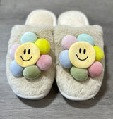 Happy Face Flower Ivory Slippers