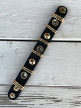 Black Faux Leather With Gold Details Snap Closure Bracelet