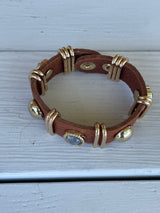 Camel Faux Leather With Gold Details Snap Closure Bracelet