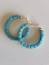 Turquoise Square Shape Clay Bead Hoop Earrings