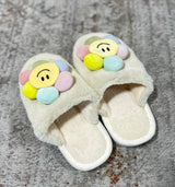 Happy Face Flower Ivory Slippers