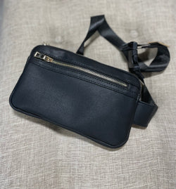 Isabelle Black Cross Boob Bag Adjustable Snap Closure & Zipper Pockets
