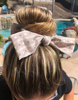 Beige Stripe & Polk Dot Top Knot Hair Scrunchie