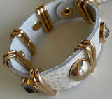 Ivory Faux Leather With Gold Details Snap Closure Bracelet