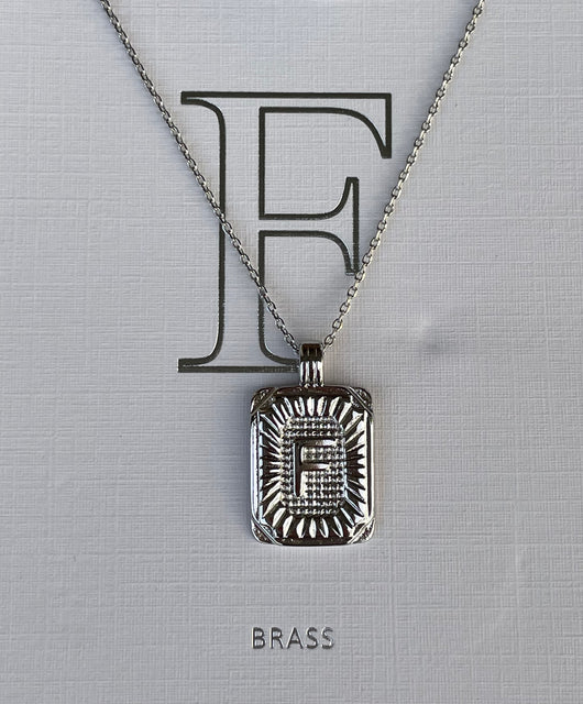 Silver Initial F Rectangle Necklace