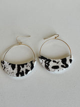 Cow Print Gold Circle Fishhook Earrings