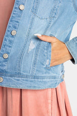 Light Blue Distressed Regular Stretch Fit Denim Jacket w/Pockets